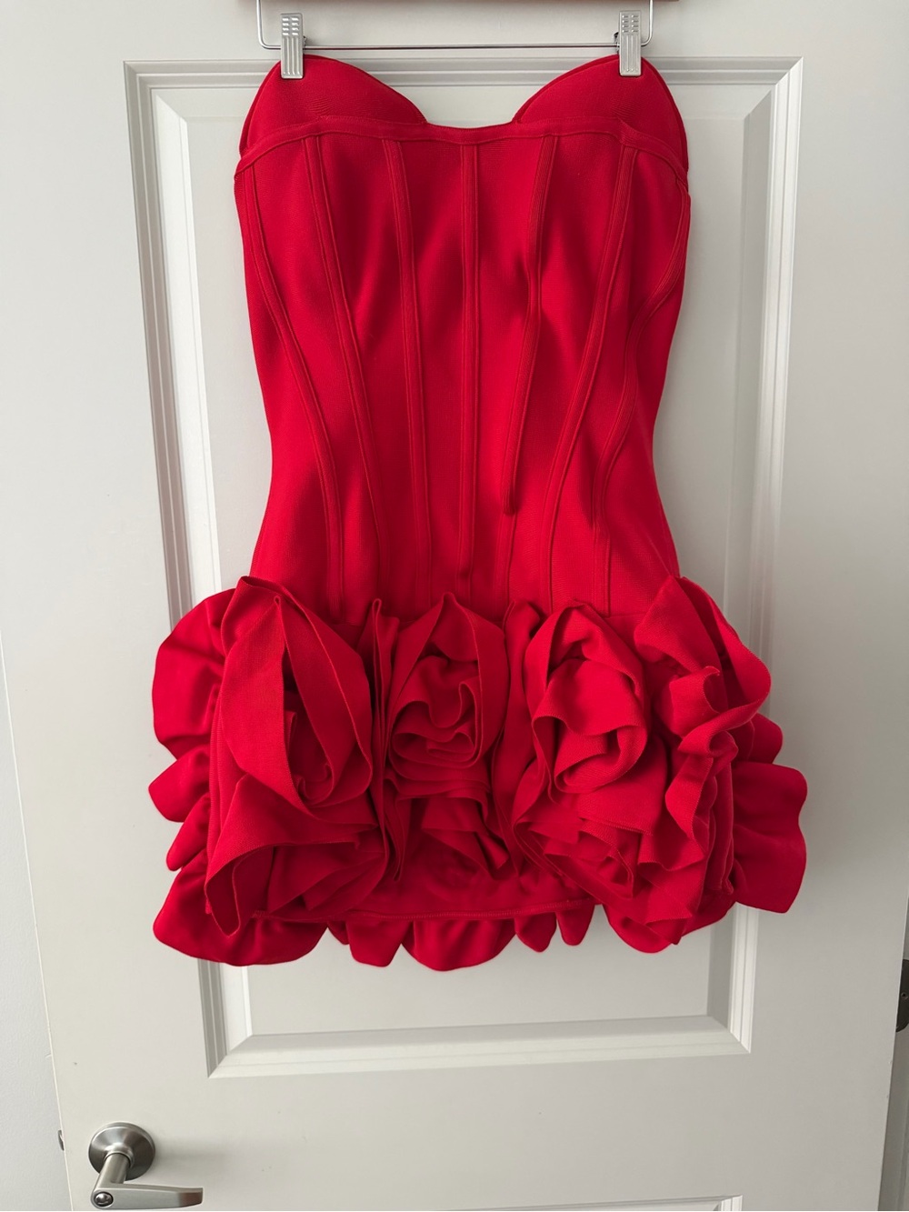Strapless Red Rose-Trim Mini Dress - Picture 4 of 5